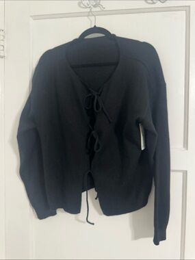 Tie-Front Black Women's Sweater Cardigan